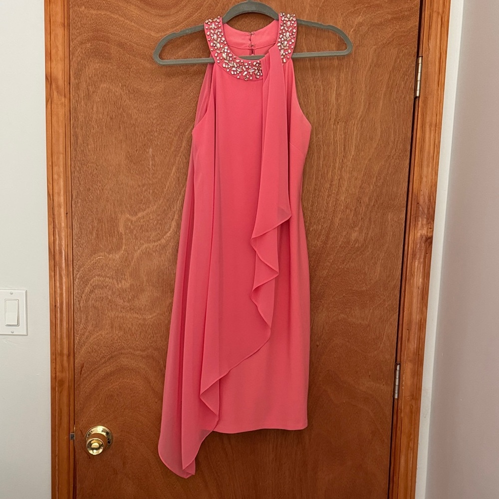 Vince Camuto Pink Asymmetrical Dress with Embellished Neckline